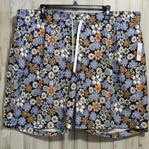 Saks Fifth Avenue Men's Blue Multicolor Retro Floral Swim Trunks Size XXL